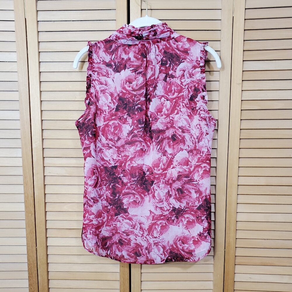 WHBM Floral Tie Neck Shell Blouse M - Picture 6 of 9
